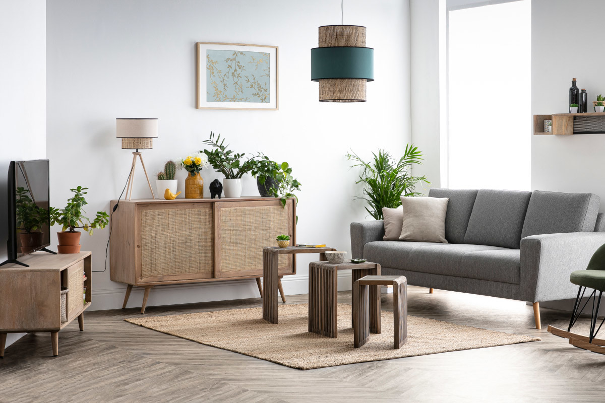 Credenza in legno di mango con intreccio in rattan ACANGE