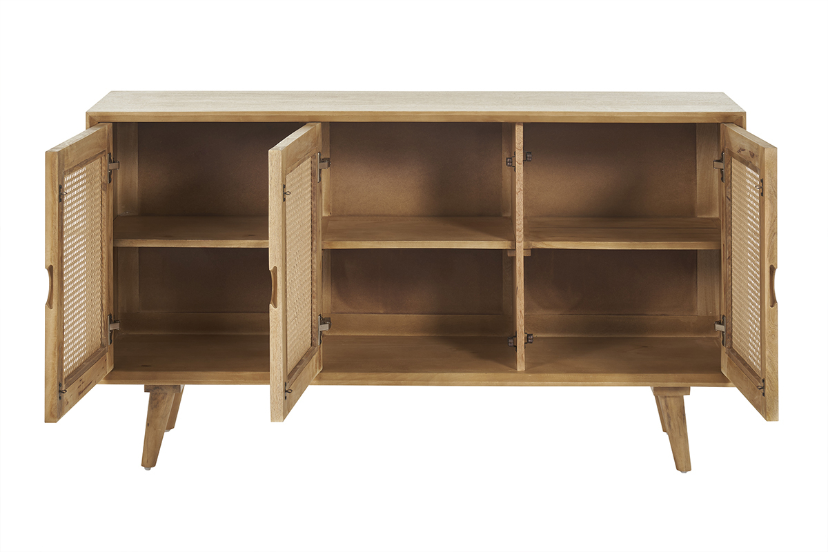 Credenza in legno di mango e motivo a intreccio rattan 3 ante L145 cm LAKA