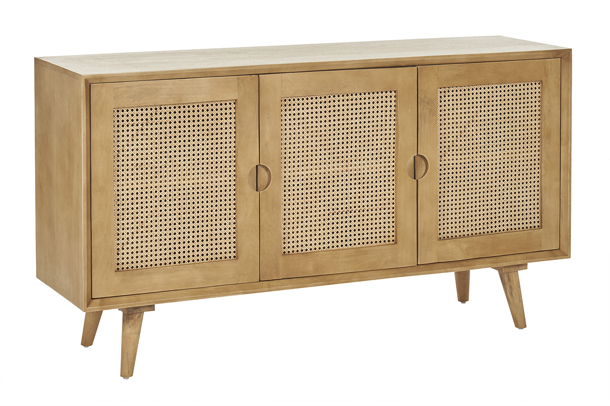 Credenza in legno di mango e motivo a intreccio rattan 3 ante L145 cm LAKA