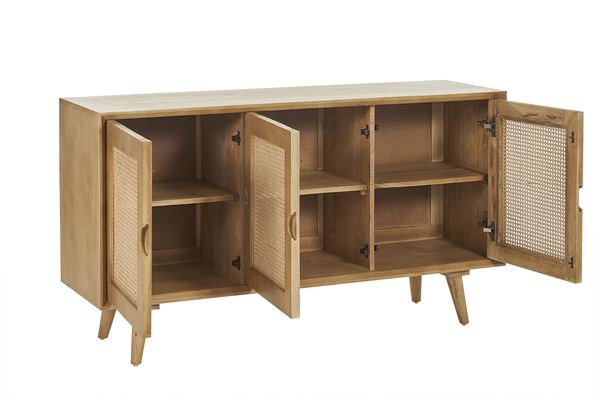 Credenza in legno di mango e motivo a intreccio rattan 3 ante L145 cm LAKA