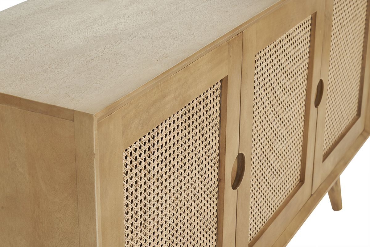 Credenza in legno di mango e motivo a intreccio rattan 3 ante L145 cm LAKA