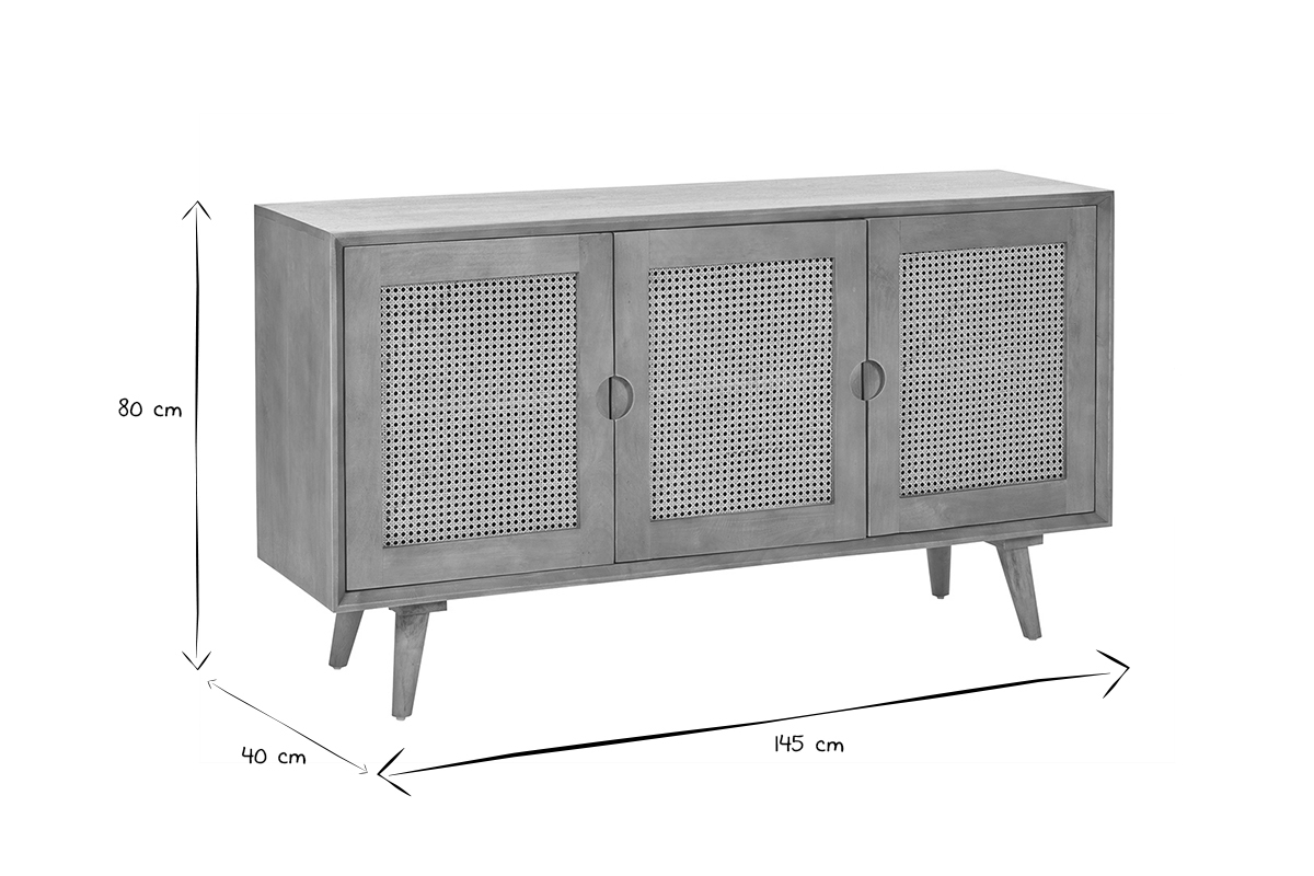 Credenza in legno di mango e motivo a intreccio rattan 3 ante L145 cm LAKA