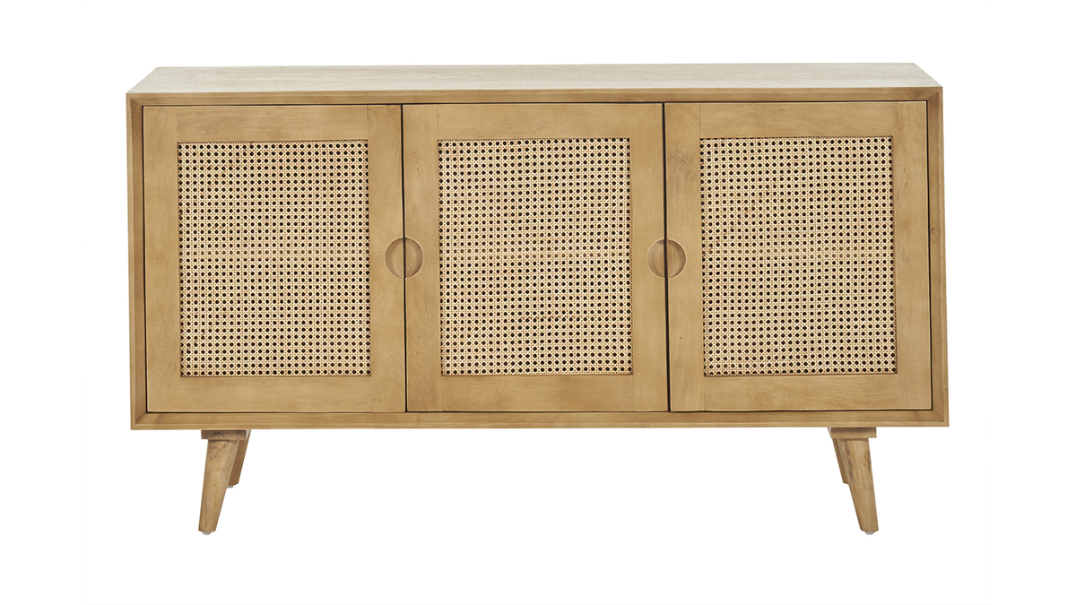 Credenza in legno di mango e motivo a intreccio rattan 3 ante L145 cm LAKA