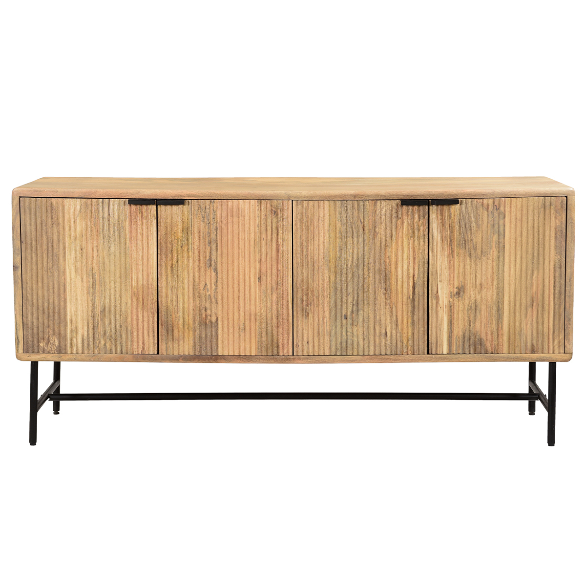 Credenza in legno massello di mango con incisioni e metallo nero 4 ante L160 cm MORISSON