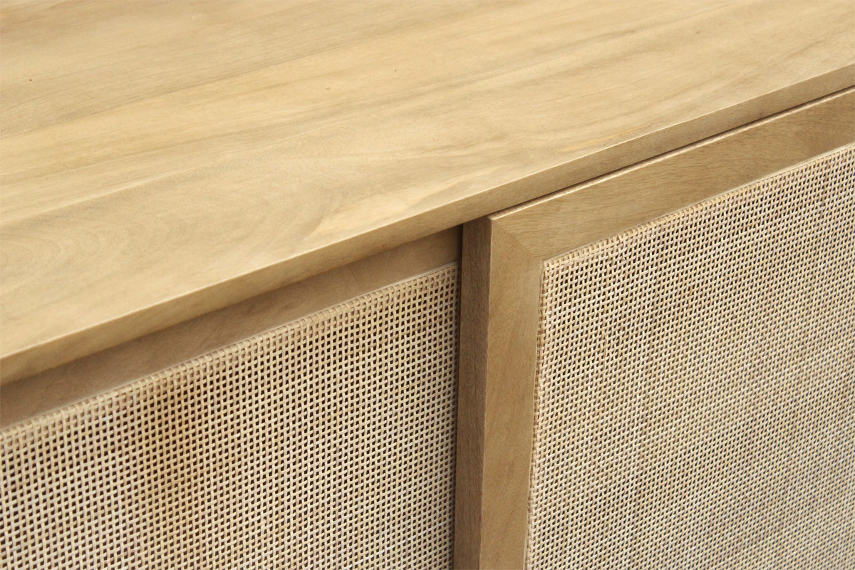 Credenza in legno massello di mango e motivo a intreccio in rattan 3 ante scorrevoli L180 cm ACANGE