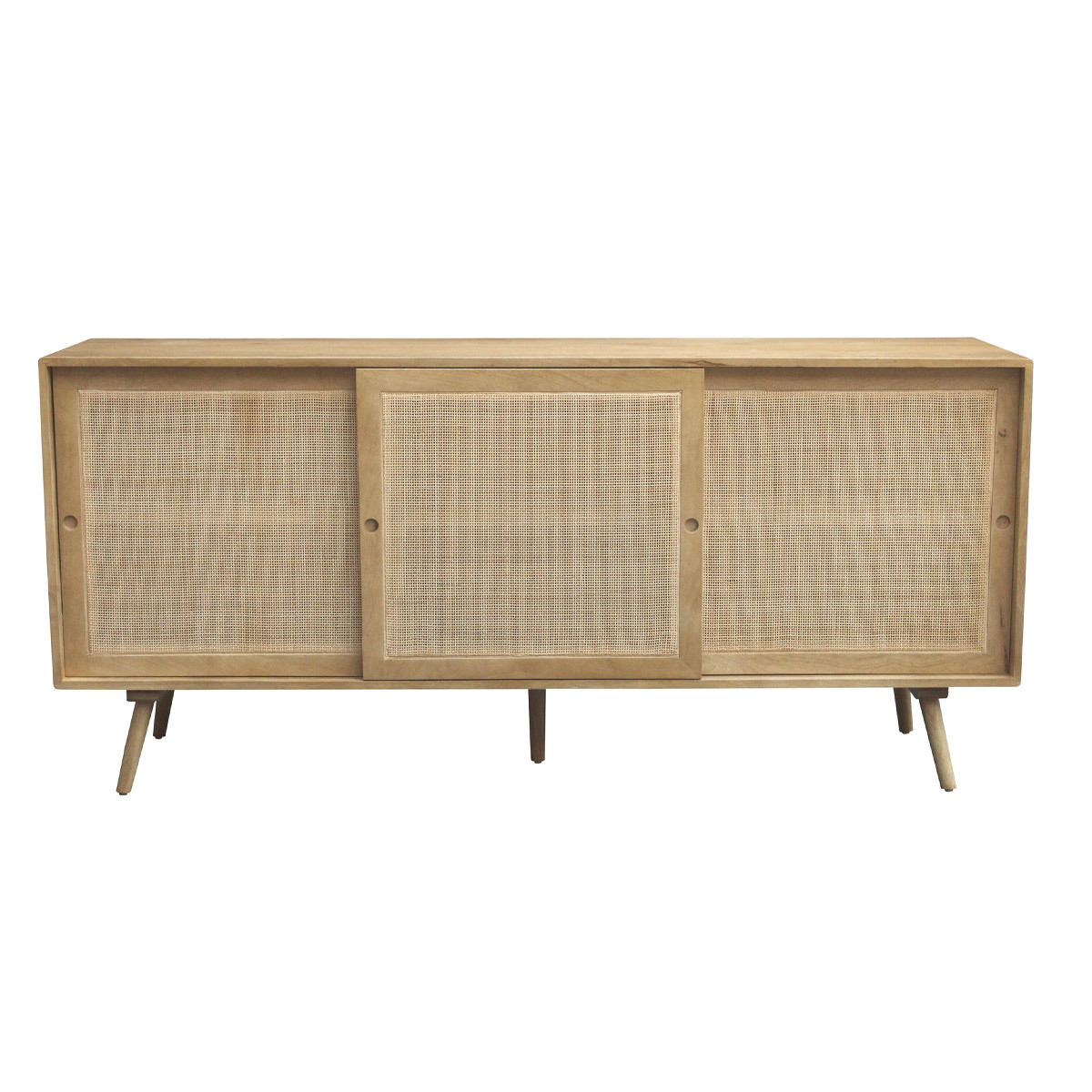 Credenza in legno massello di mango e motivo a intreccio in rattan 3 ante scorrevoli L180 cm ACANGE