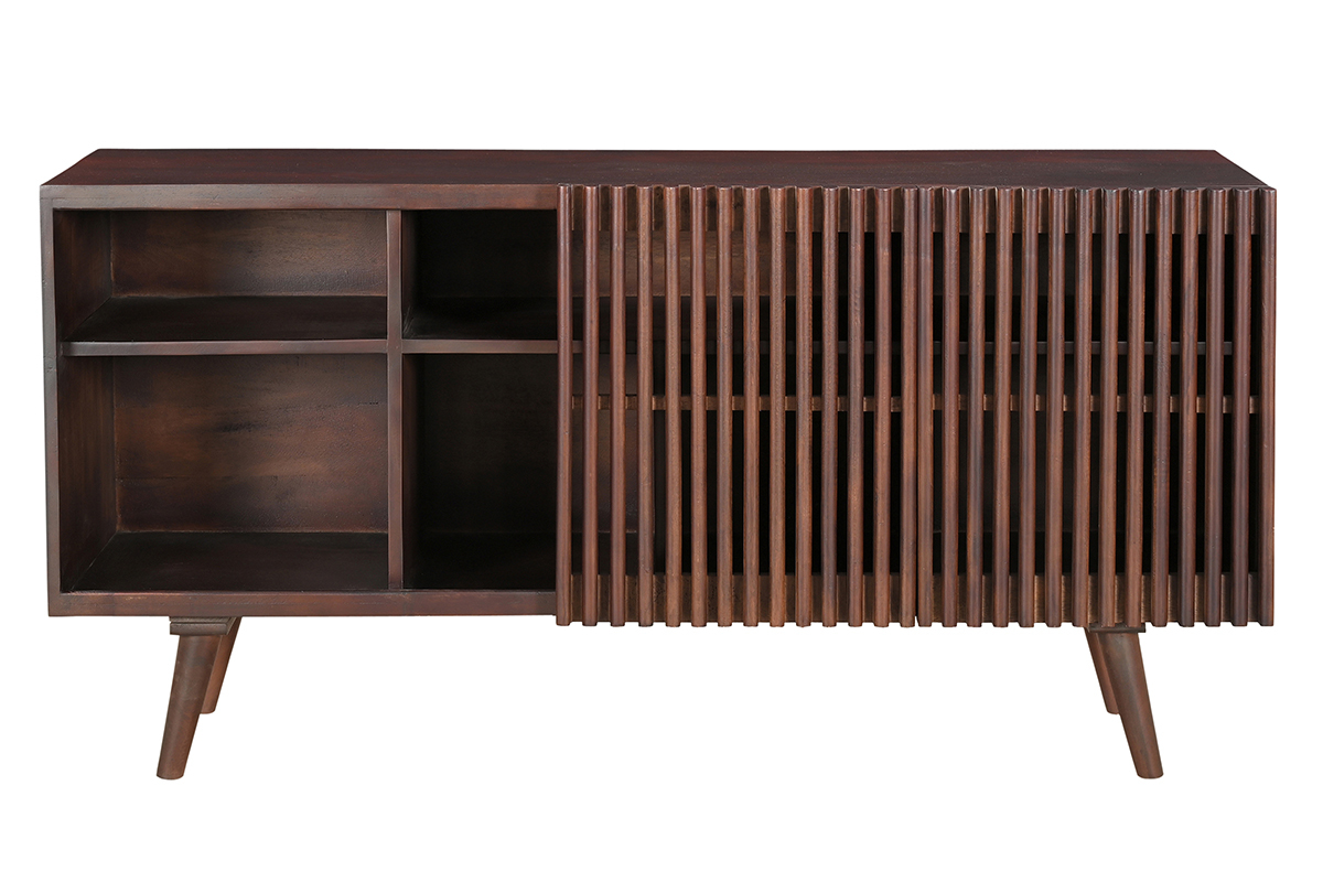 Credenza in legno massello di mango scuro 2 ante scorrevoli L140 cm ALBA