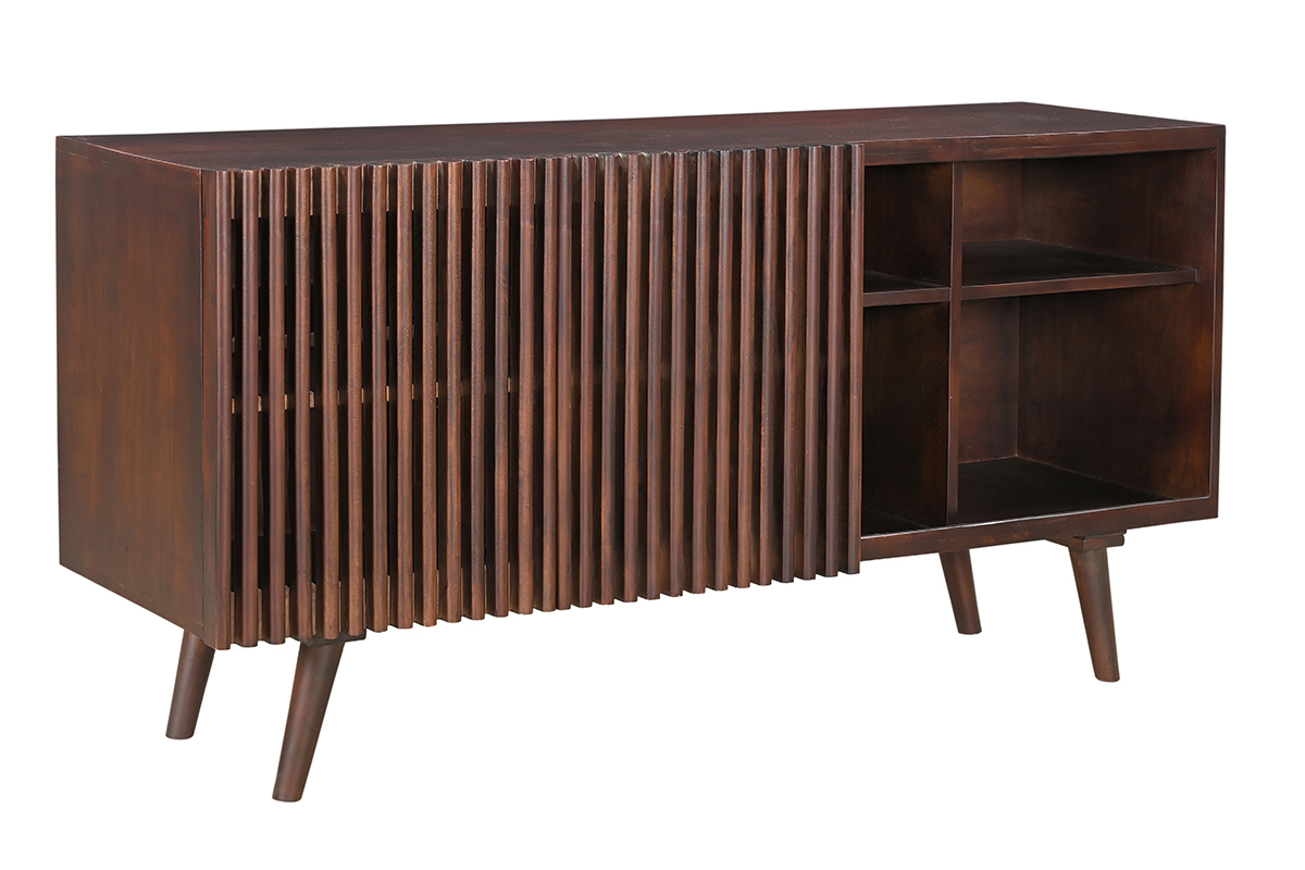 Credenza in legno massello di mango scuro 2 ante scorrevoli L140 cm ALBA