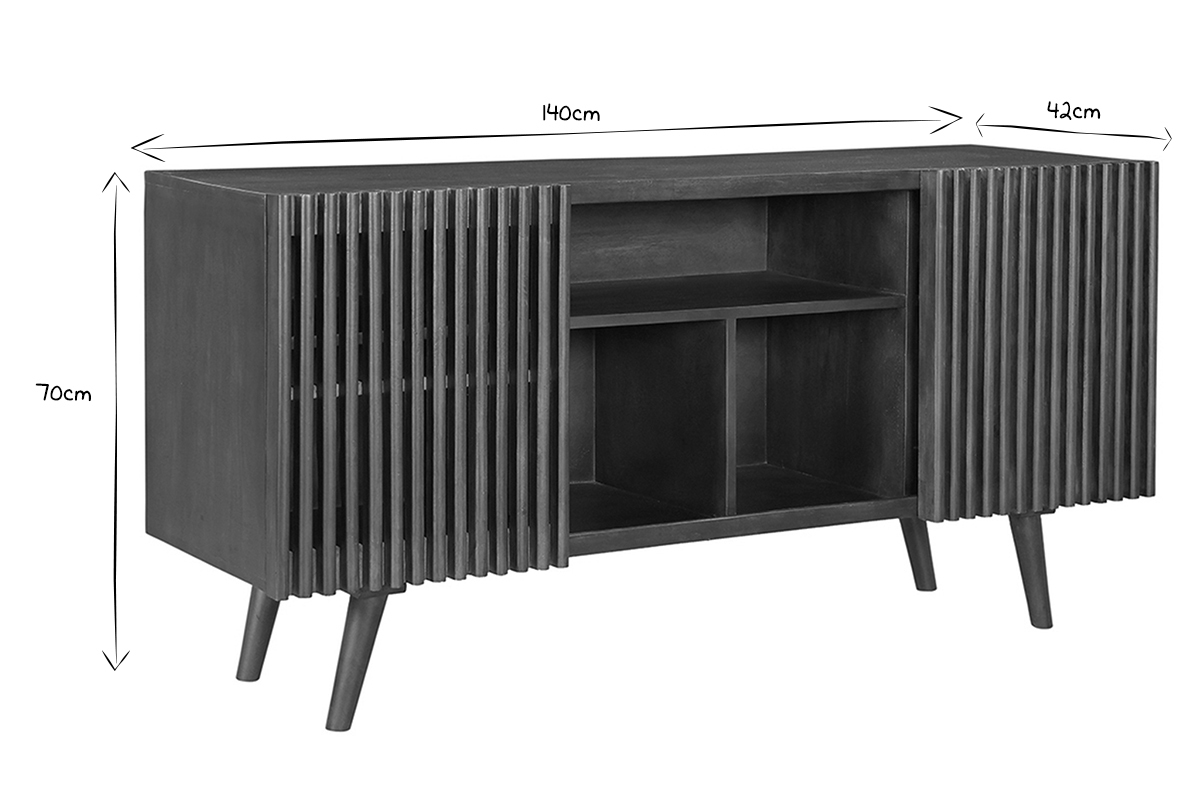 Credenza in legno massello di mango scuro 2 ante scorrevoli L140 cm ALBA