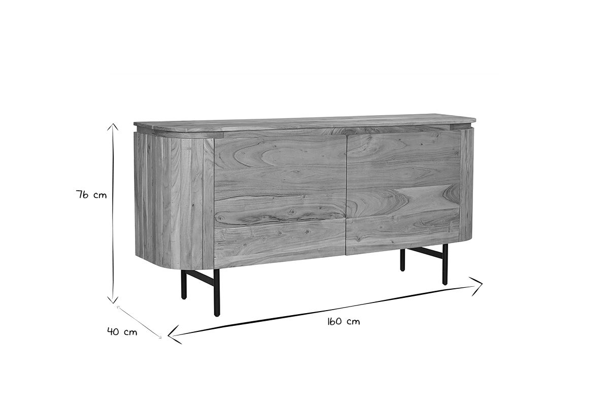 Credenza in legno massello e metallo nero 2 ante L160 cm NAPOLI