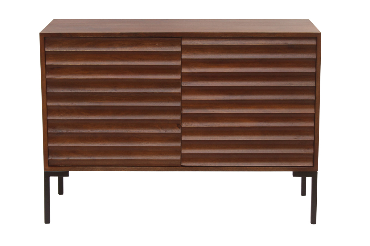 Credenza in legno scuro massello di mango e metallo nero 2 ante L100 cm ONDA