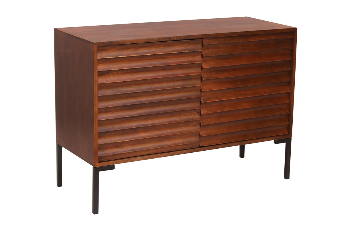 Credenza in legno scuro massello di mango e metallo nero 2 ante L100 cm ONDA