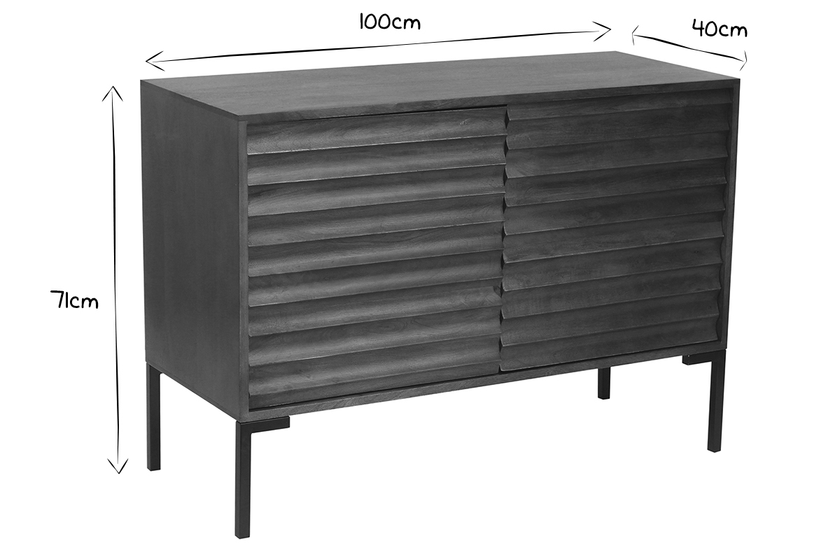 Credenza in legno scuro massello di mango e metallo nero 2 ante L100 cm ONDA