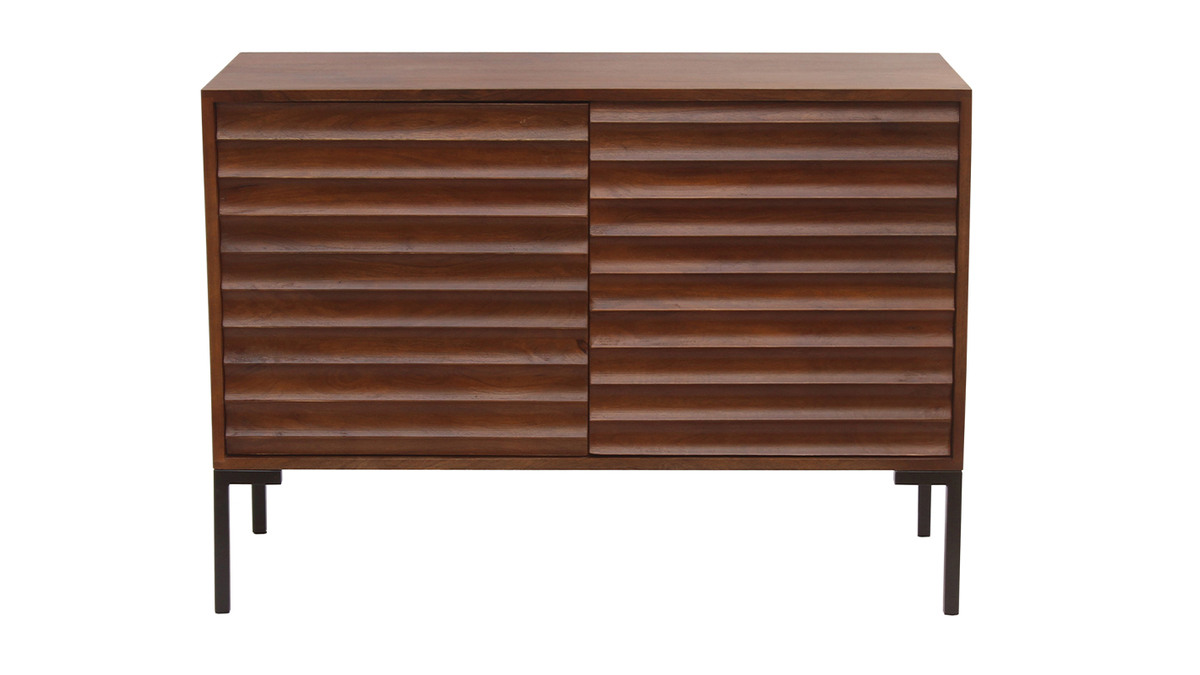 Credenza in legno scuro massello di mango e metallo nero 2 ante L100 cm ONDA