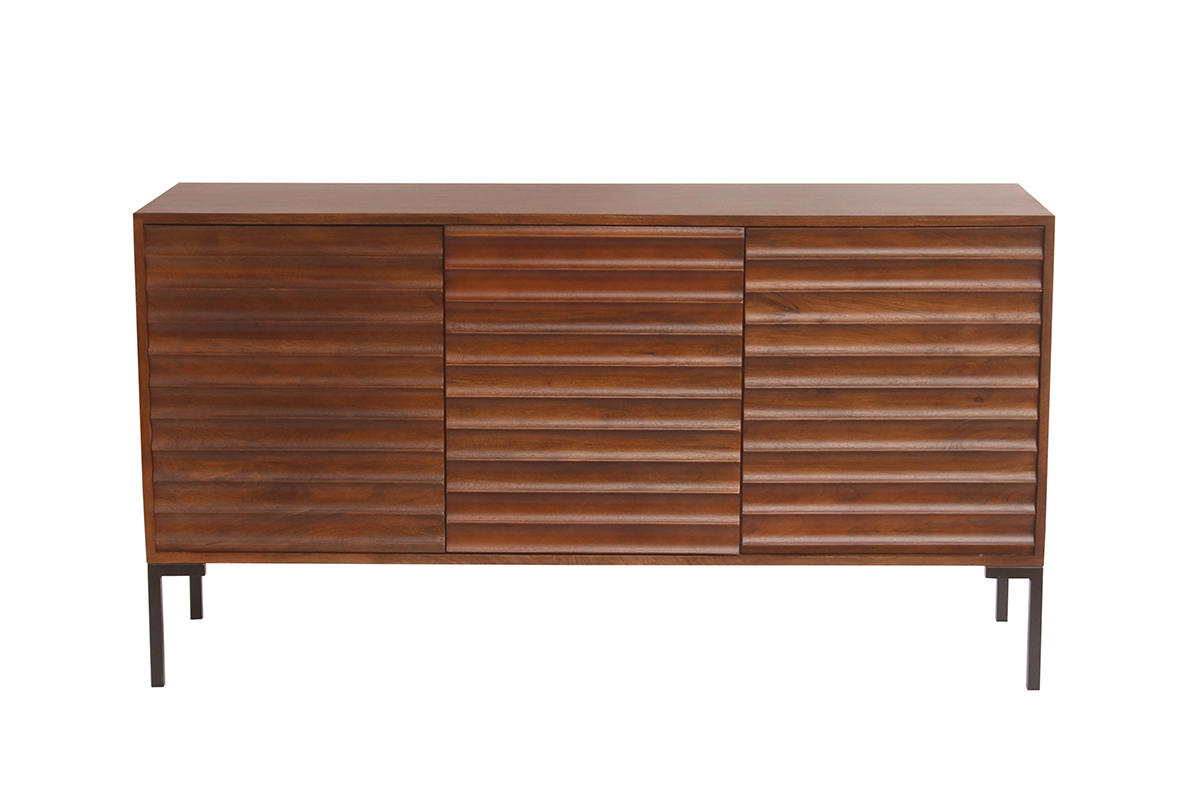 Credenza in legno scuro massello di mango e metallo nero 3 ante L140 cm ONDA