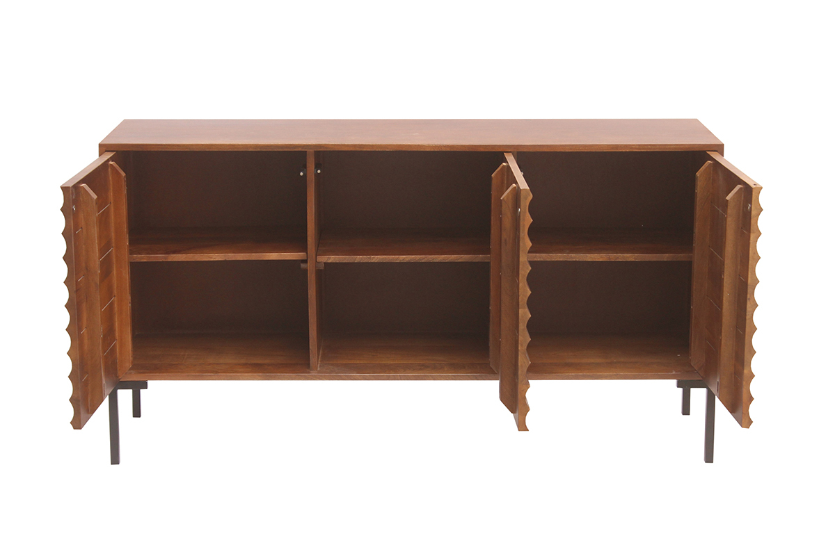 Credenza in legno scuro massello di mango e metallo nero 3 ante L140 cm ONDA