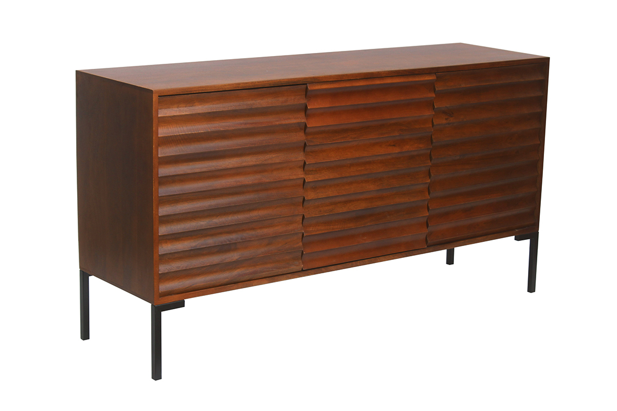 Credenza in legno scuro massello di mango e metallo nero 3 ante L140 cm ONDA