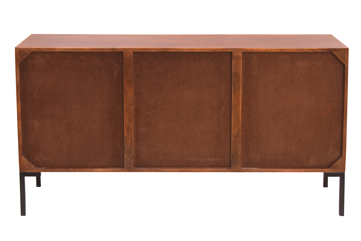 Credenza in legno scuro massello di mango e metallo nero 3 ante L140 cm ONDA