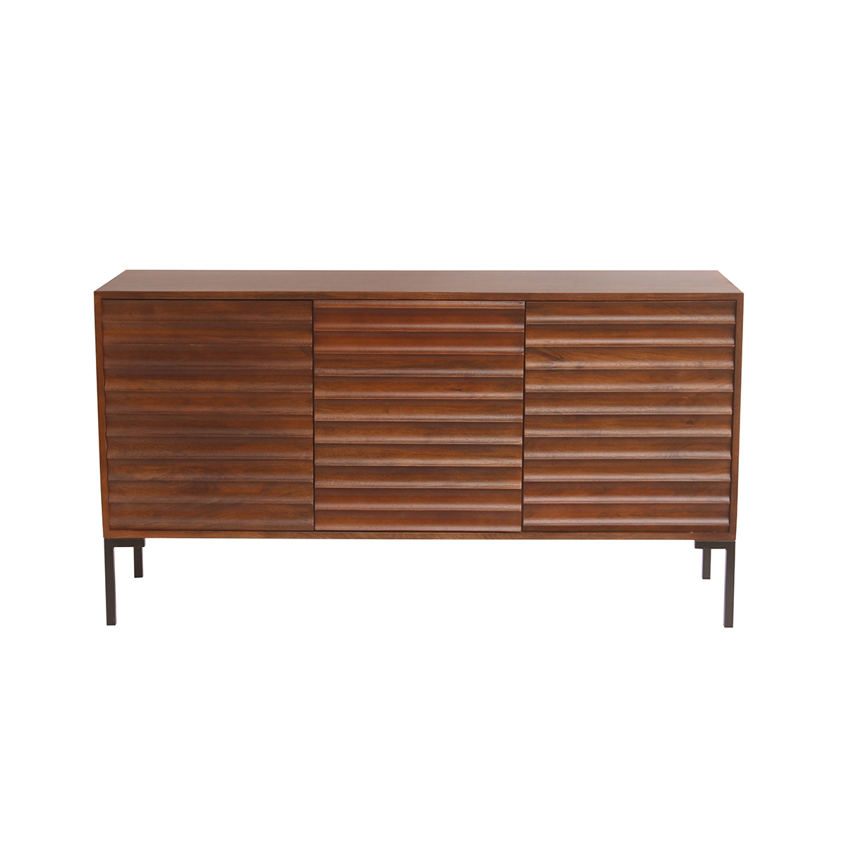 Credenza in legno scuro massello di mango e metallo nero 3 ante L140 cm ONDA