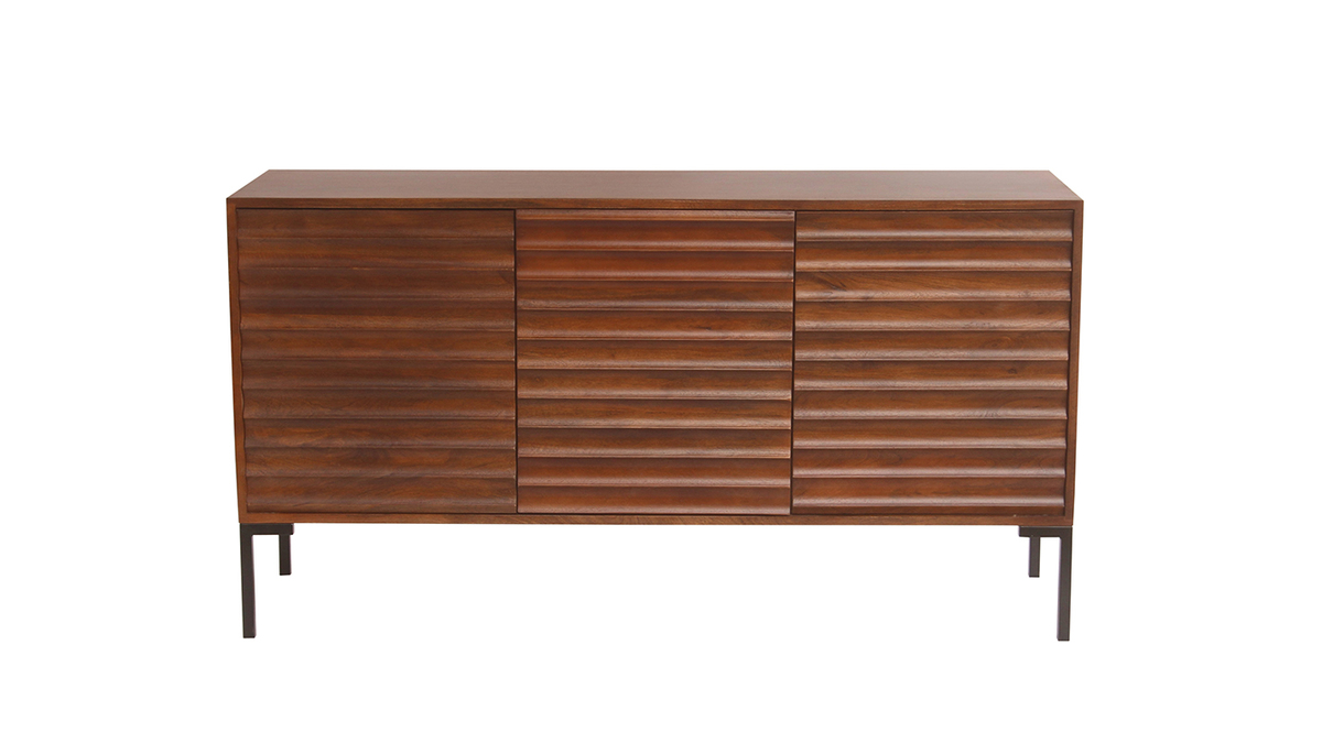 Credenza in legno scuro massello di mango e metallo nero 3 ante L140 cm ONDA