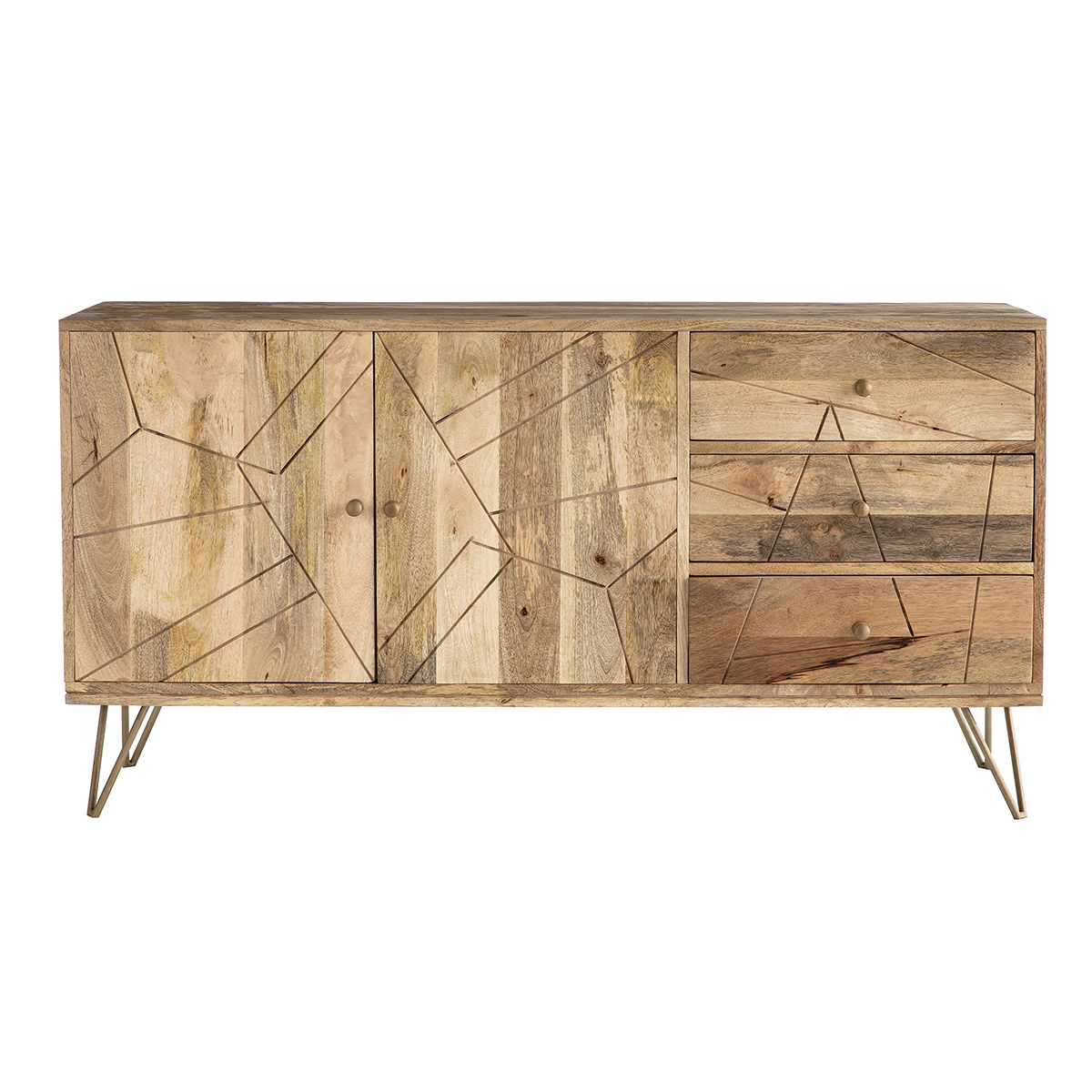 Credenza incisa in mango e metallo dorato LINIUM