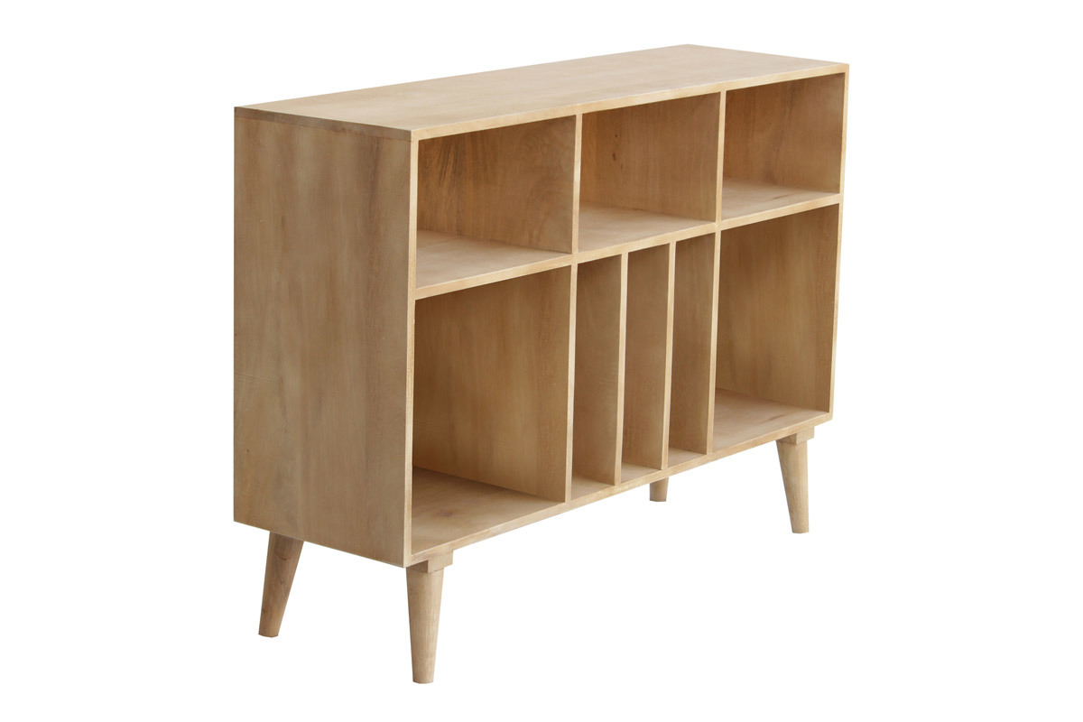 Credenza mobile portabottiglie o vinili in legno massello di mango ISIDRO