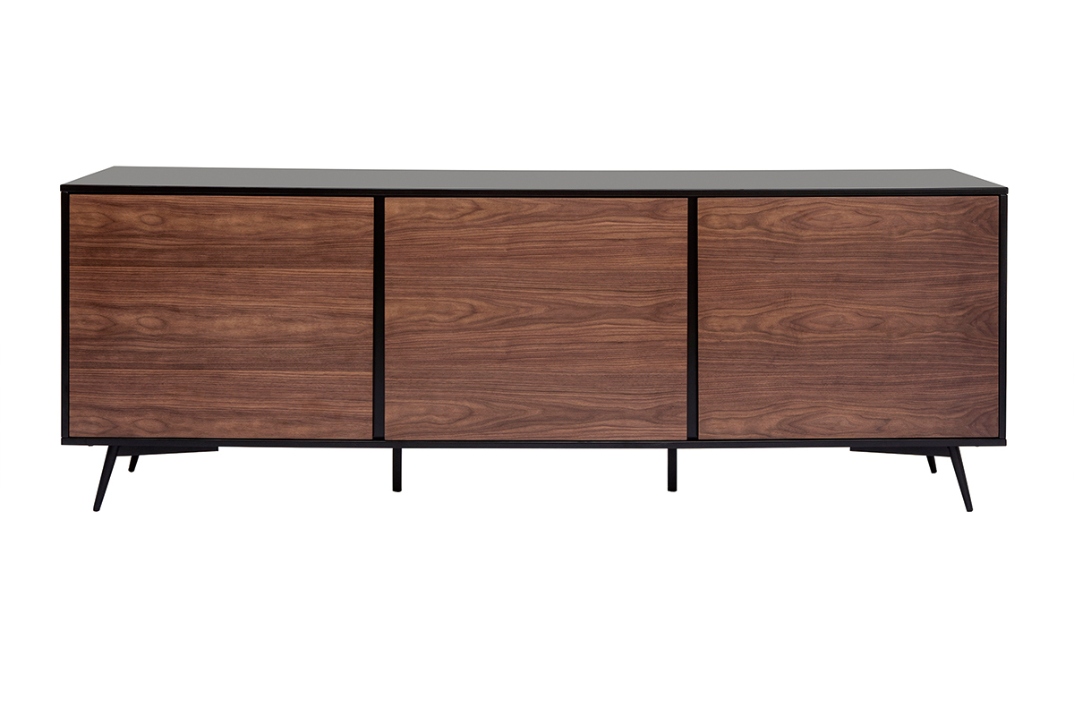 Credenza nero opaco e impiallacciatura noce 3 ante L200 cm MERMOZ