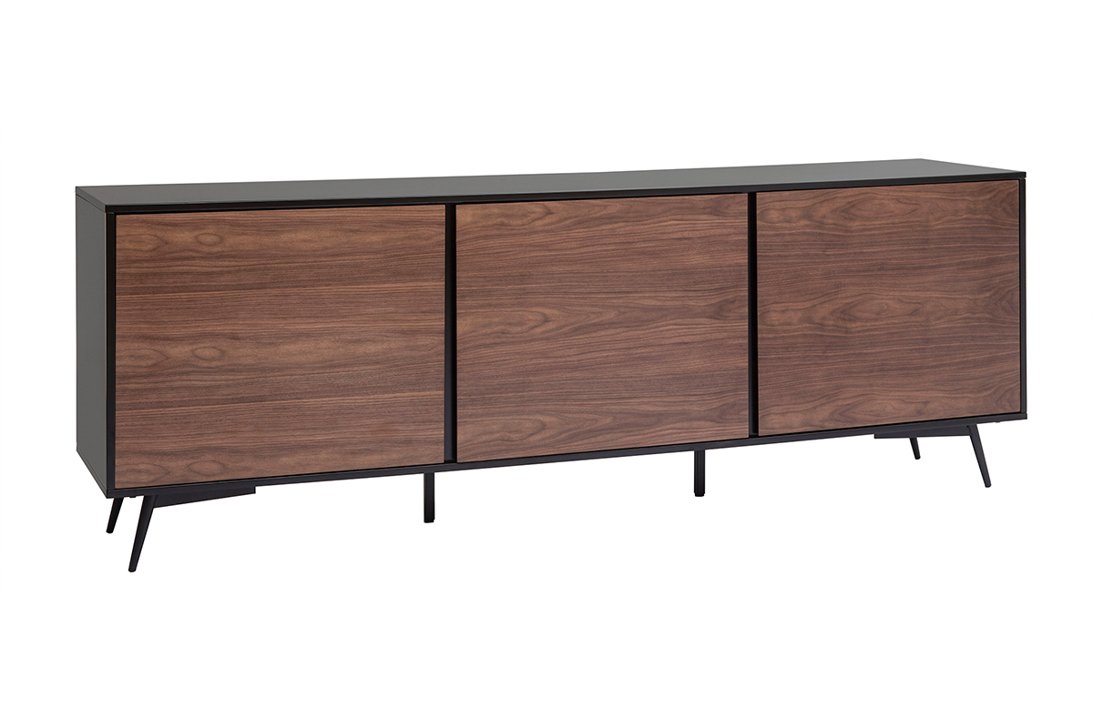 Credenza nero opaco e impiallacciatura noce 3 ante L200 cm MERMOZ