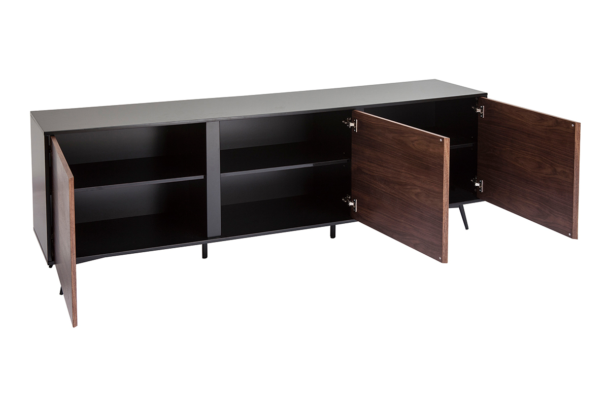 Credenza nero opaco e impiallacciatura noce 3 ante L200 cm MERMOZ