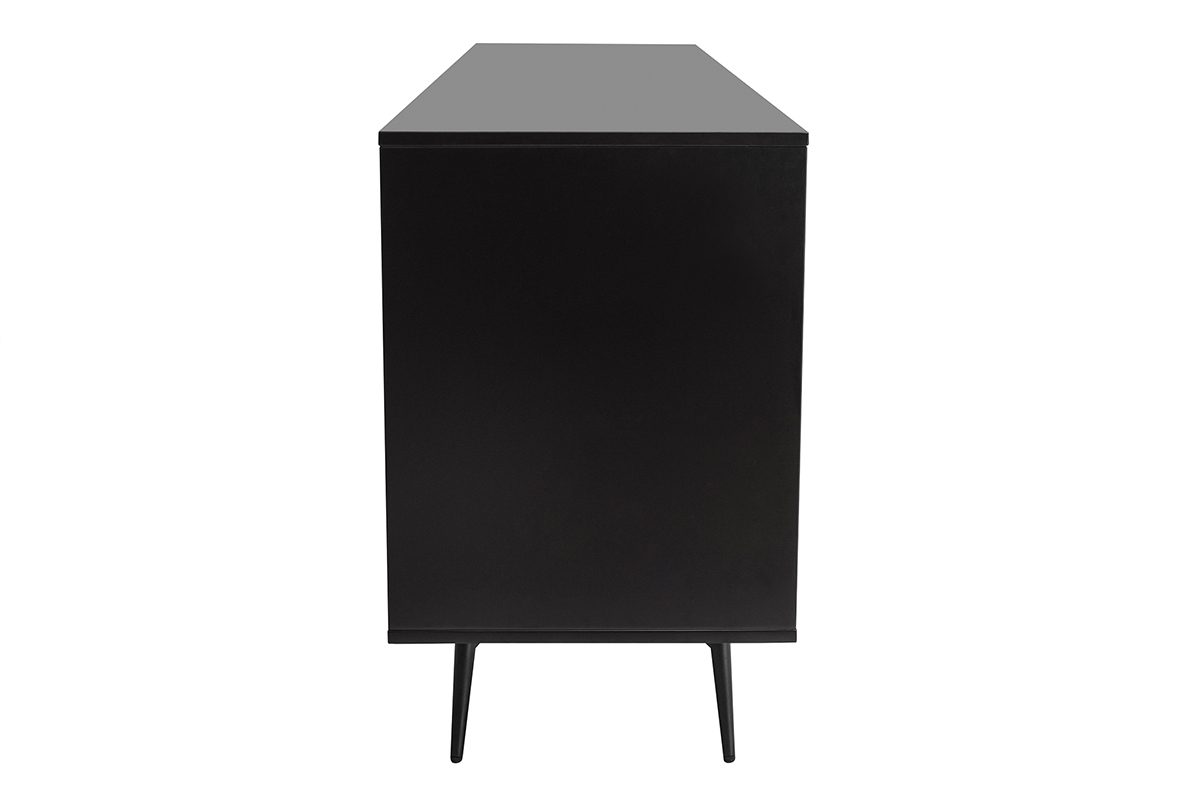 Credenza nero opaco e impiallacciatura noce 3 ante L200 cm MERMOZ