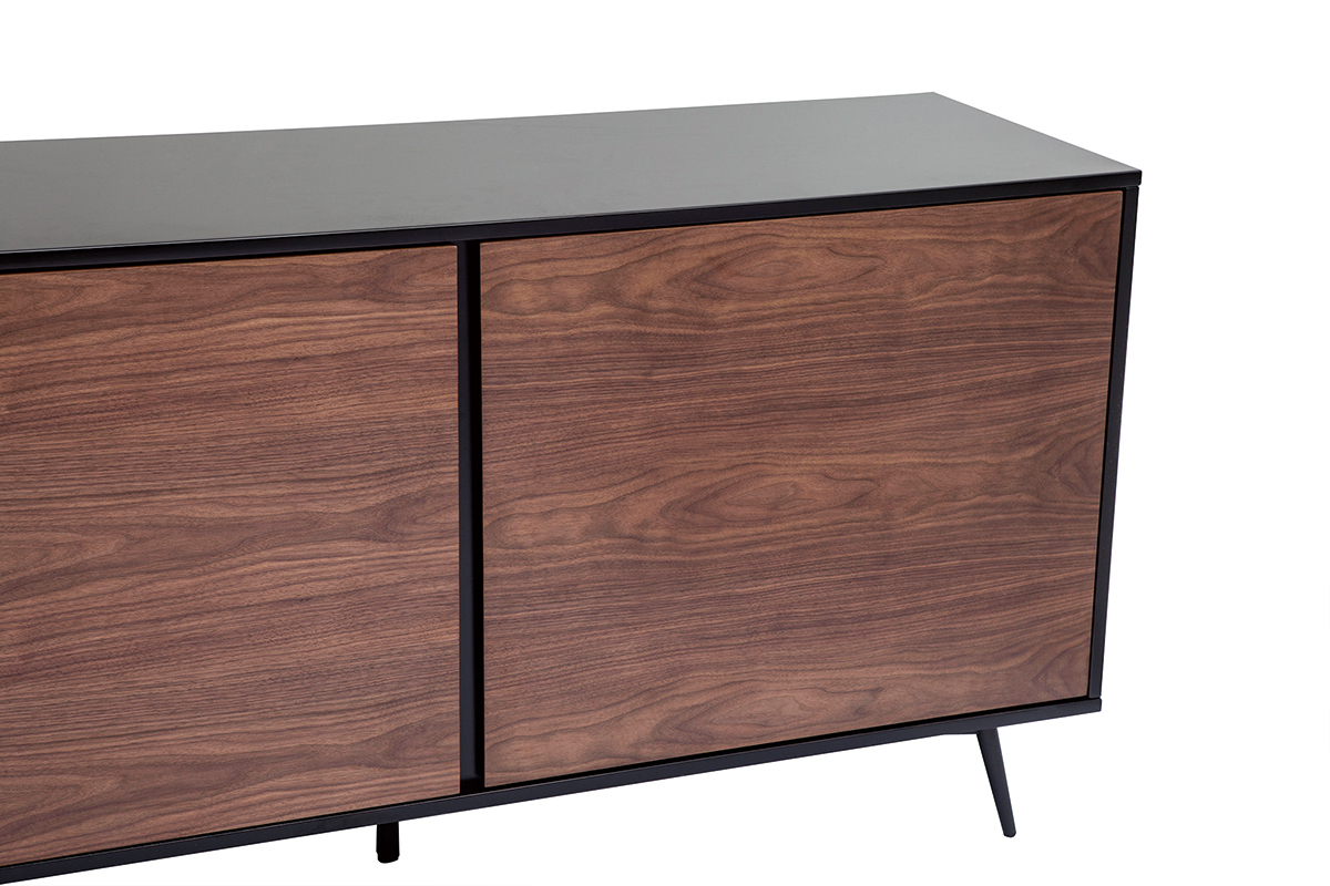 Credenza nero opaco e impiallacciatura noce 3 ante L200 cm MERMOZ