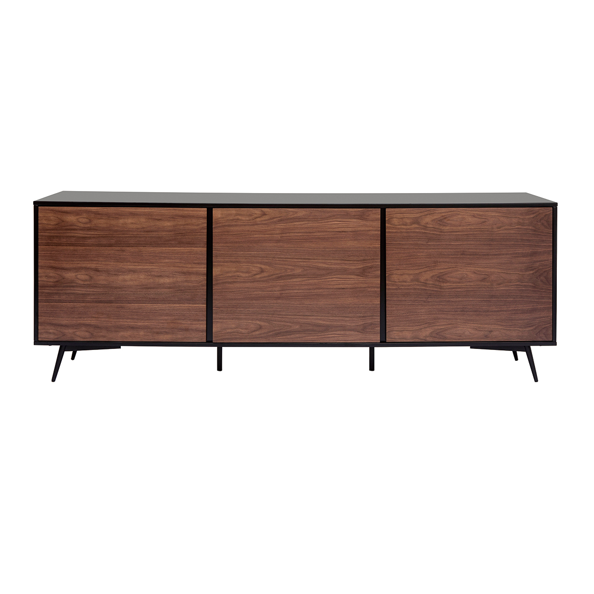 Credenza nero opaco e impiallacciatura noce 3 ante L200 cm MERMOZ