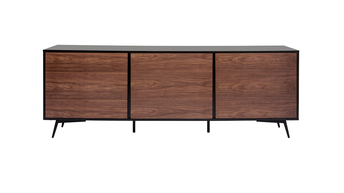 Credenza nero opaco e impiallacciatura noce 3 ante L200 cm MERMOZ