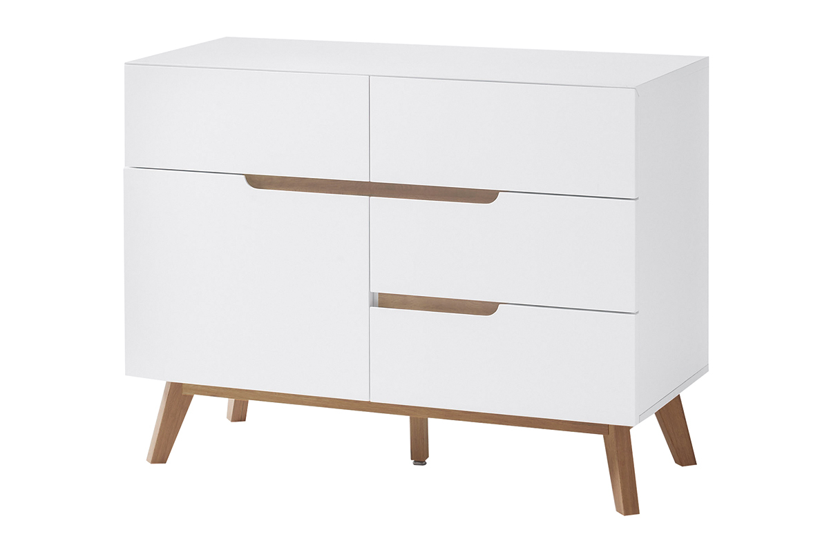 Credenza scandinava alta bianca opaca e rovere SKIVE