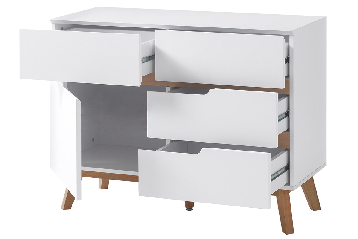 Credenza scandinava alta bianca opaca e rovere SKIVE