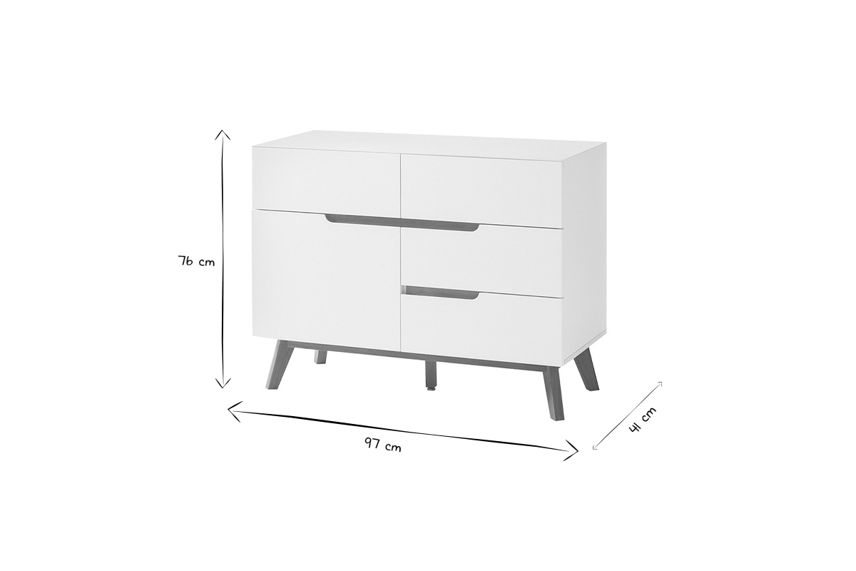 Credenza scandinava alta bianca opaca e rovere SKIVE