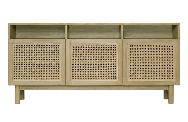 Credenza vintage in legno chiaro e paglia di Vienna rattan L160 cm GALINA -  Miliboo