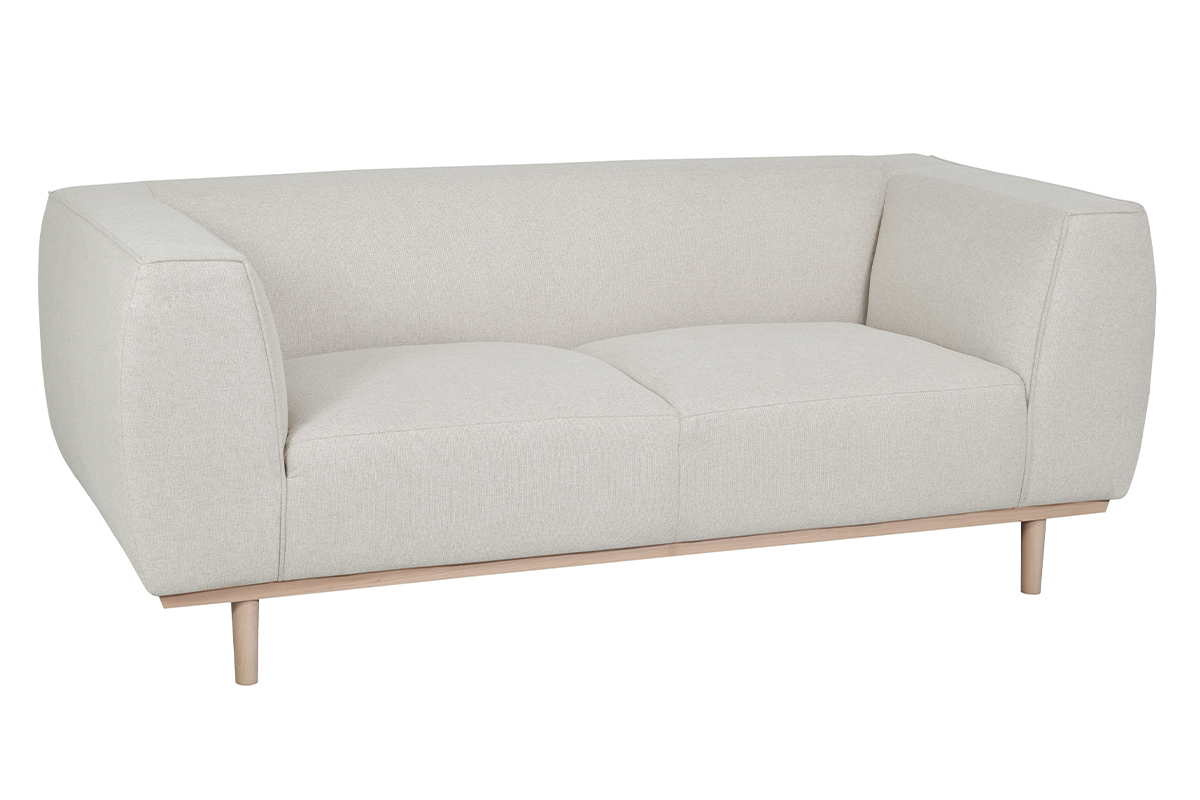 Divano 2-3 posti scandinavo in tessuto beige e legno MORRIS