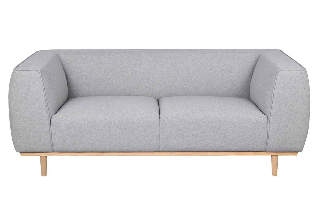 Divano 2-3 posti scandinavo in tessuto grigio chin e legno MORRIS