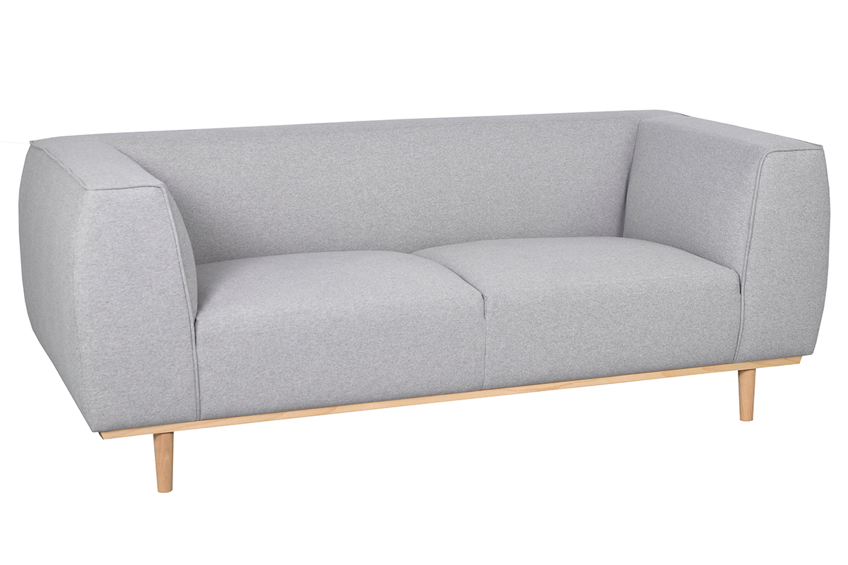 Divano 2-3 posti scandinavo in tessuto grigio chin e legno MORRIS