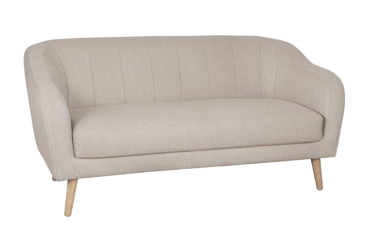 Divano 3 posti scandinavo in tessuto beige naturale e legno ISIS