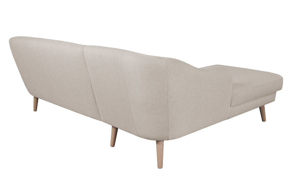 Divano angolare destro 3 posti scandinavo in tessuto beige naturale e legno ISIS