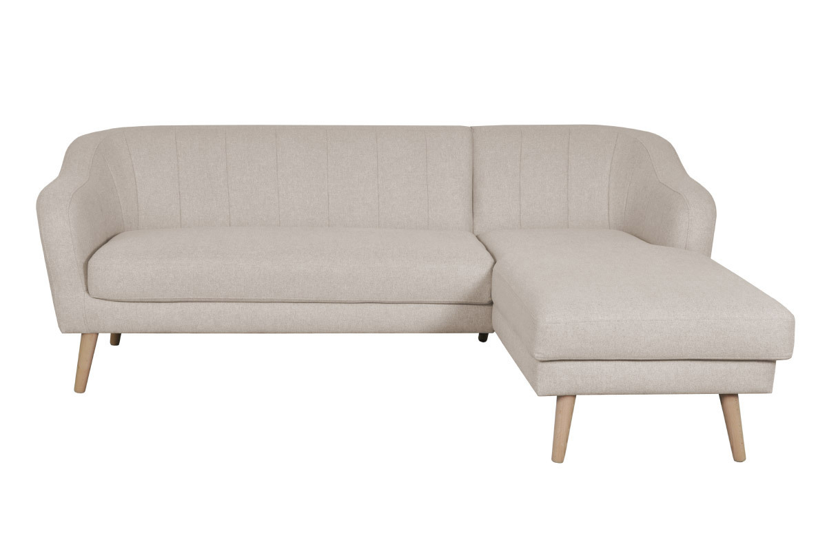 Divano angolare destro 3 posti scandinavo in tessuto beige naturale e legno ISIS