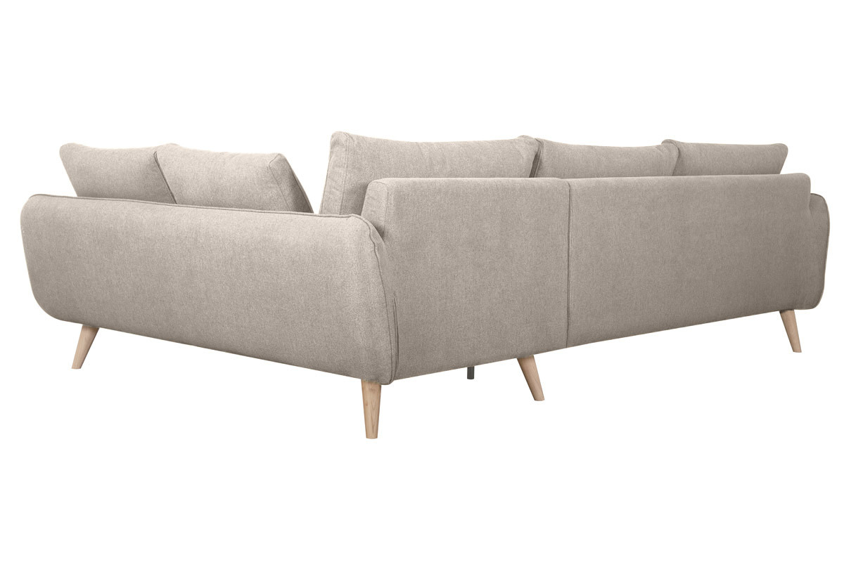 Divano angolare destro scandinavo 5 posti in tessuto beige naturale e legno chiaro CREEP