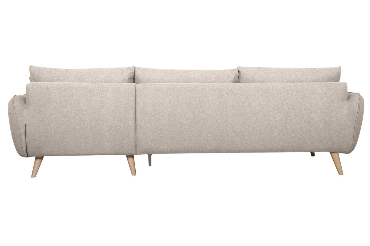 Divano angolare destro scandinavo 5 posti in tessuto beige naturale e legno chiaro CREEP