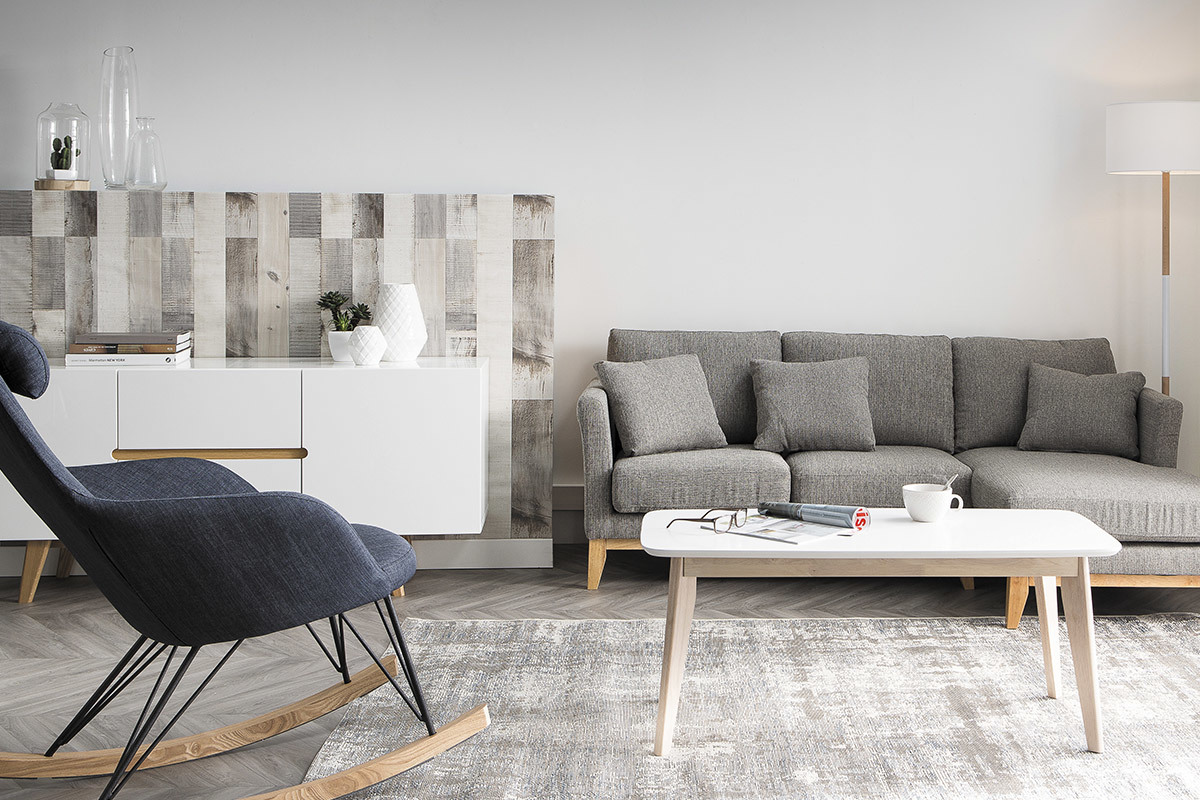 Divano angolare dritto scandinave in tessuto Grigio scuro sfoderabile OSLO