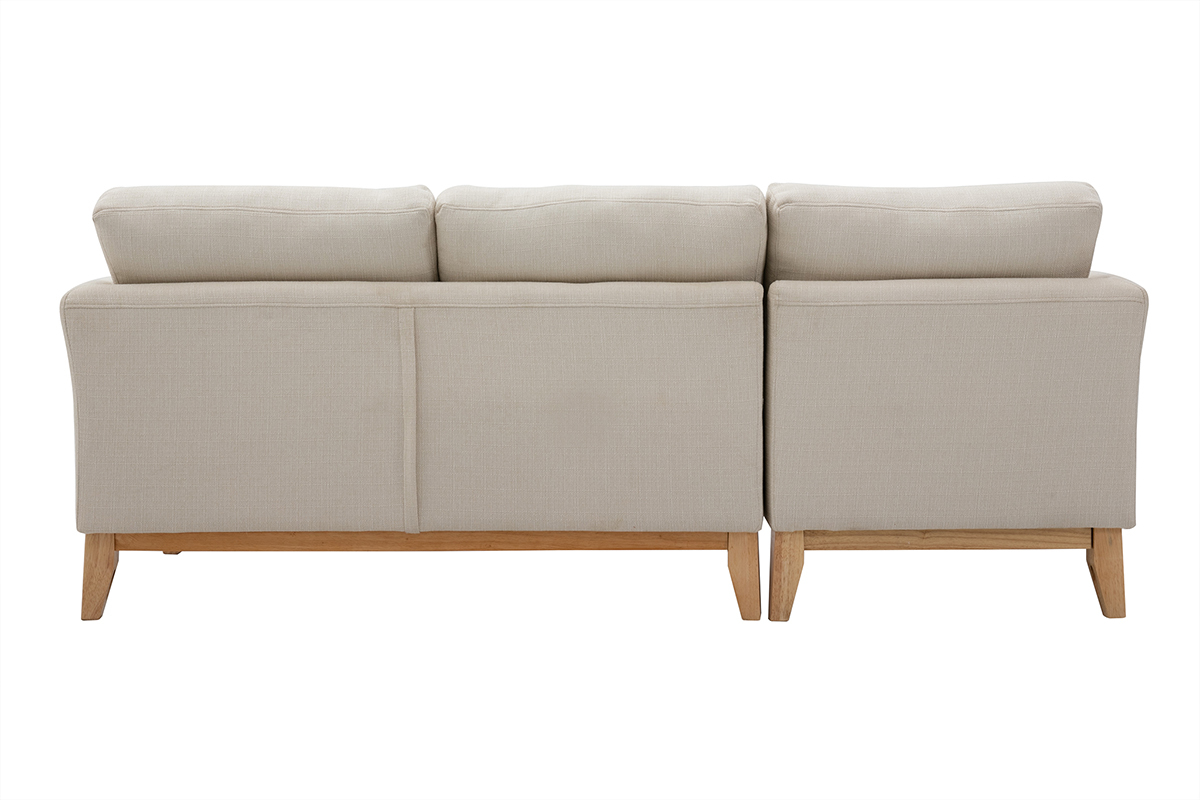 Divano angolare sinistro scandinavo in tessuto beige sfoderabile e legno chiaro 3-4 posti OSLO