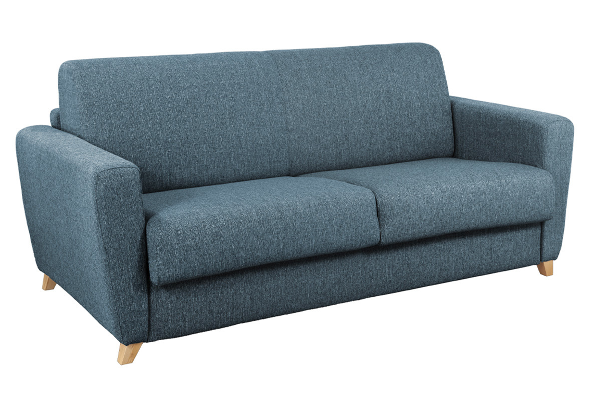 Divano convertibile scandinavo blu e legno GRAHAM