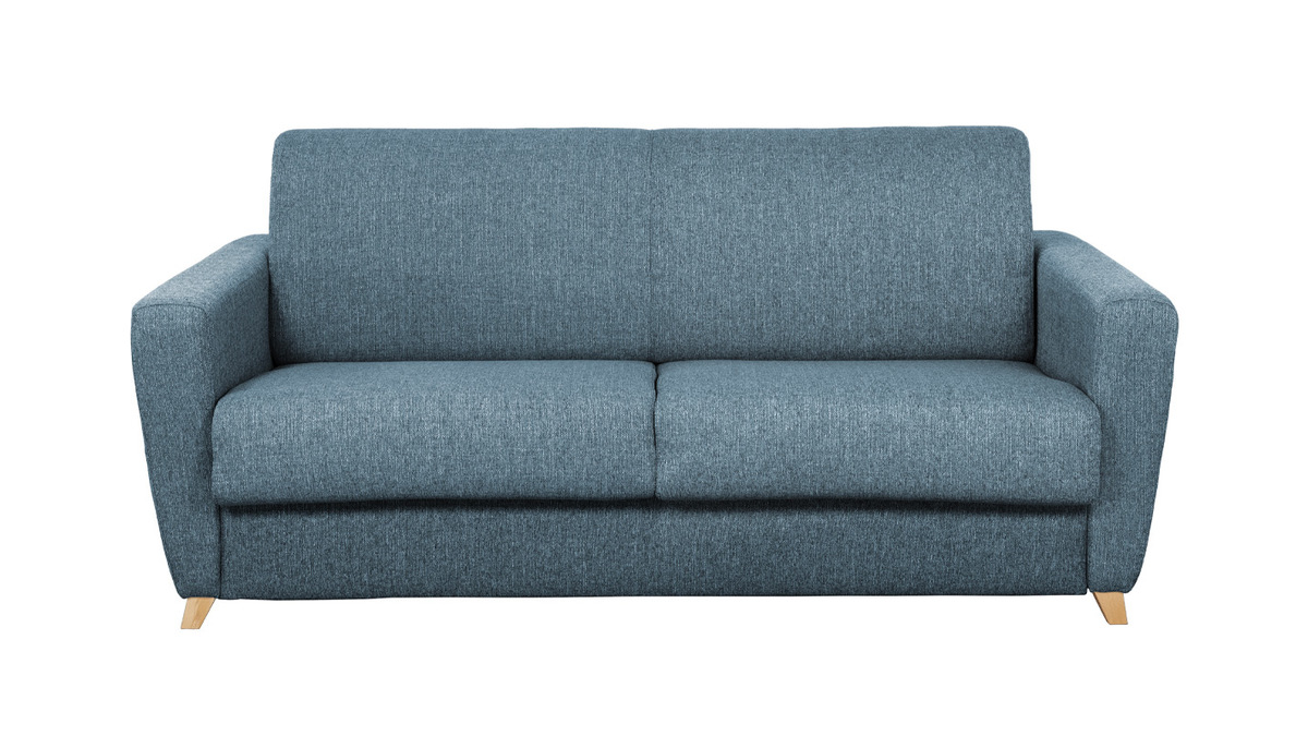 Divano convertibile scandinavo blu e legno GRAHAM