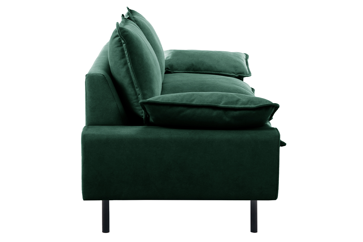 Divano design 3 posti in tessuto velluto verde scuro e metallo nero DORY